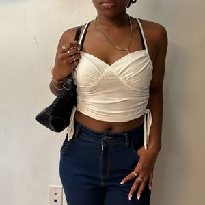 Ruched white cropped camisole